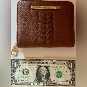 Steve Madden French Zip Around Wallet Cognac